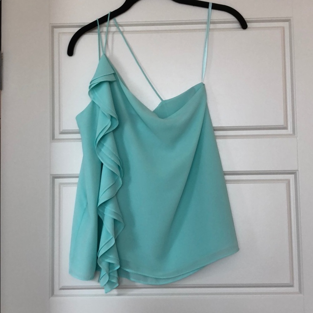 One shoulder aqua top